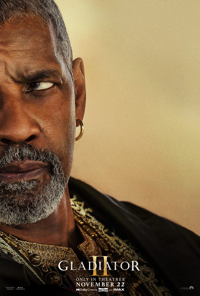 Denzel Washington as Macrinus in Gladiator II.